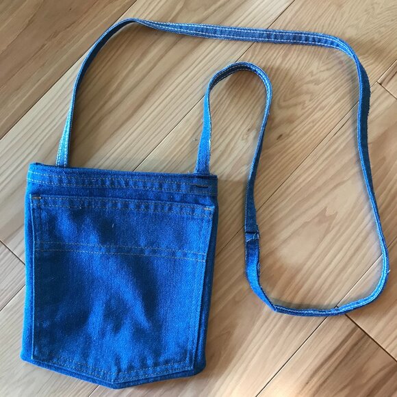 Handmade Crossbody Jean Purse: Painted Mushroom Over Shoulder Cell Phone Bag - Picture 2 of 10